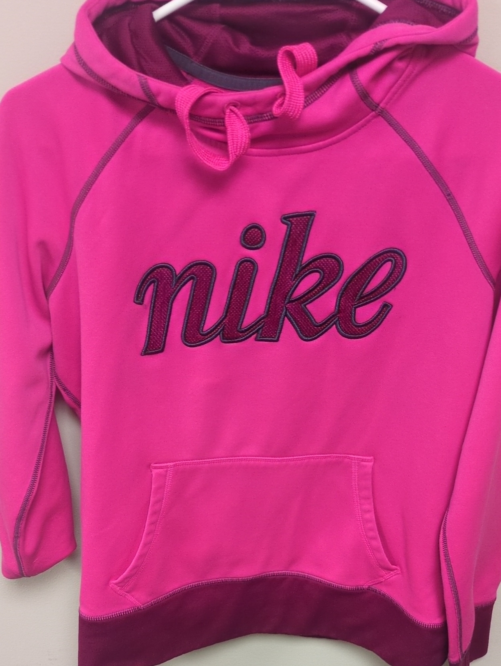 Nike Hot Pink Pullover Hoodie with Dark Magenta Trim